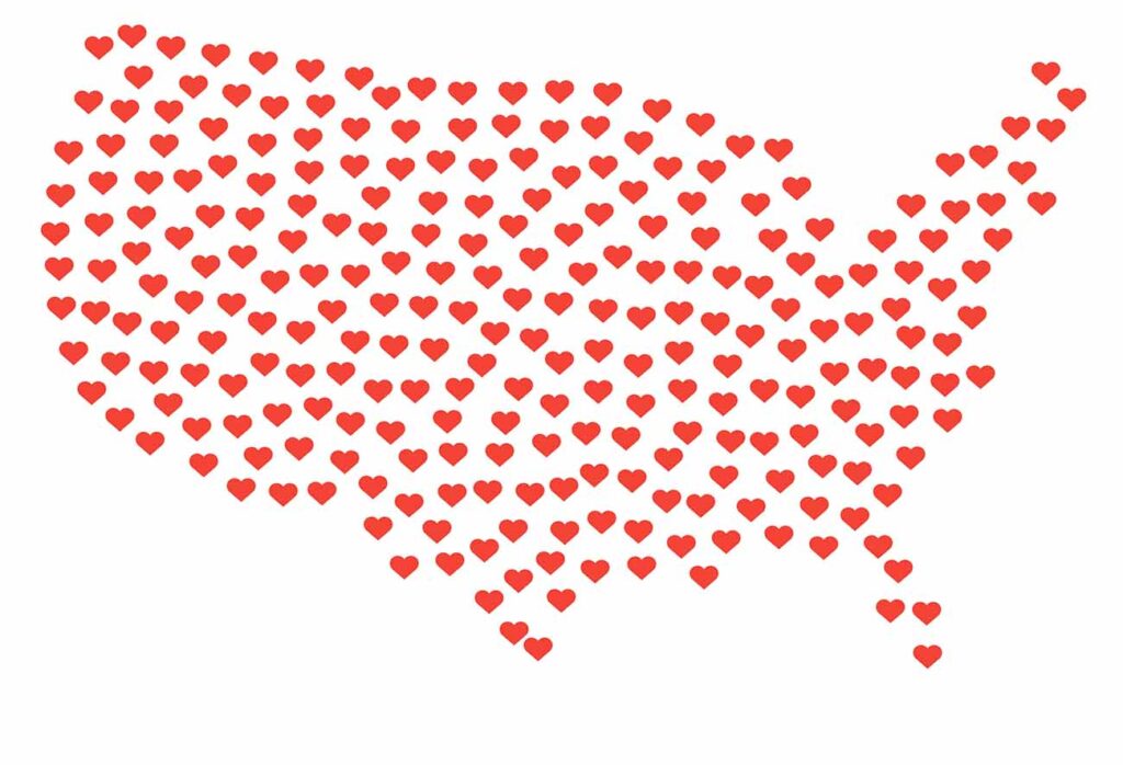 USA made of hearts