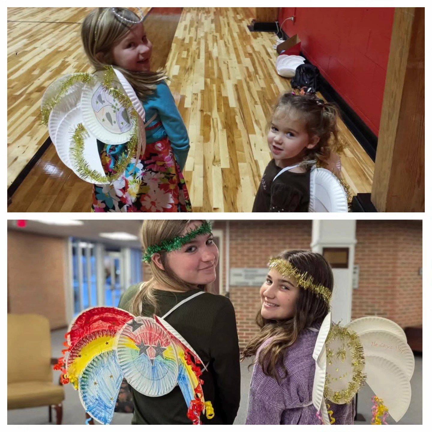 Sisters in angel wings, 10 years apart